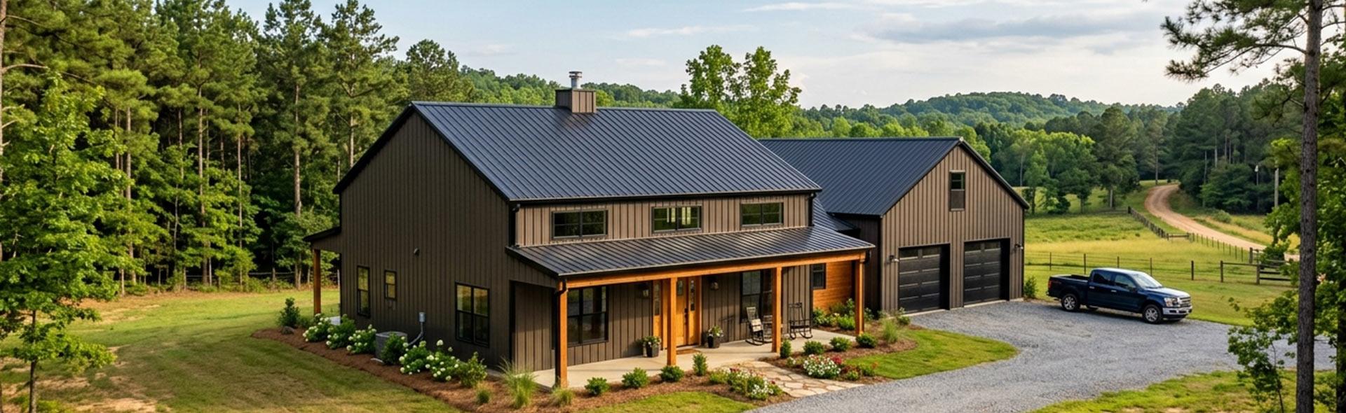 Black barndominium home by turnkey barndominium builders in Picayune MS