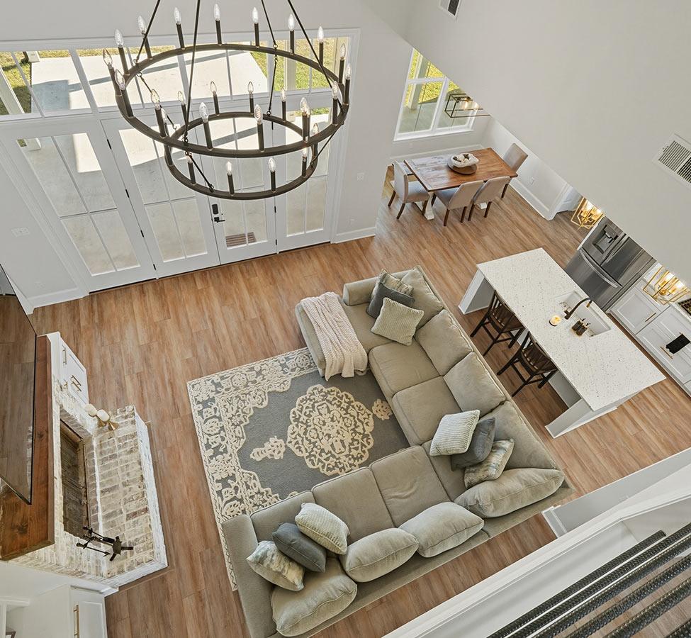 Open living room and kitchen from design build services in Bay St. Louis MS
